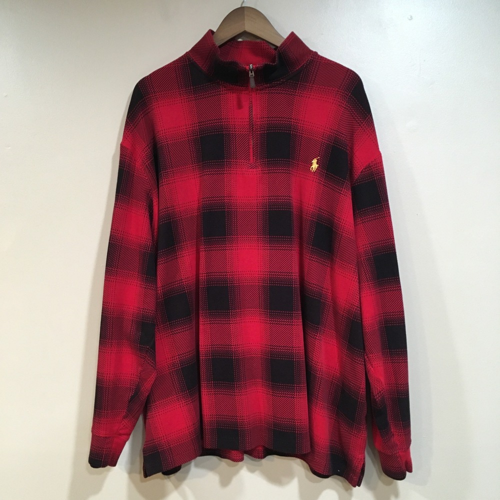 Polo Ralph Lauren Quarter Zip Buffalo Plaid Shirt Men 3XB Red Estate Rib Pony